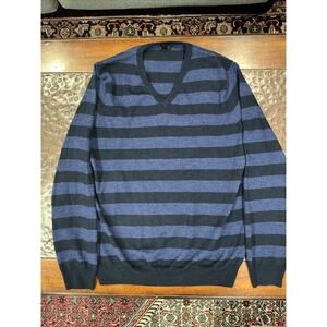 J Crew Merino Wool Sweater, Men's M, Blue Striped, Ravenclaw, V Neck, Classic